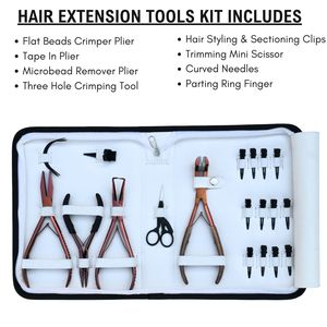 Complete Hair Extension <b>Kit</b> Three Hole Crimping <b>Tool</b> Flat Beads Crimper Tape In <b>Tool</b> Microbead Remover Parting Ring <b>Mini</b> Scissor - Product Image 2