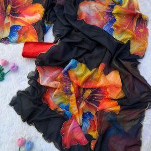 Sari de seda con estampado floral premium y magnífico, con trabajo de diseñador Katdana, precio al por mayor de Royal Export - Product Image 5