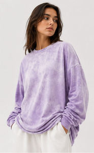 T-shirt en coton tie-dye à col rond et manches longues pour femme, coupe ample, respirant, tricoté, longueur normale, style été - Product Image 5