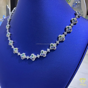 Chaîne en argent sterling 925 avec pierres précieuses multicolores, pierres simples, moissanite VVS, cadeau pour petite amie - Product Image 3
