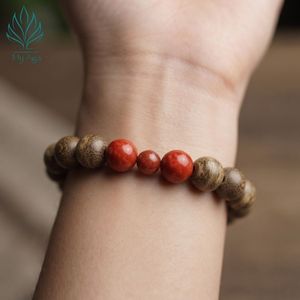 สร้อยข้อมือไม้กฤษณาประดับลูกปัดไม้ขนาด 16 มม. พร้อมประดับด้วยปะการังสีแดง สไตล์วินเทจ เครื่องประดับสำหรับทุกเพศ ของขวัญ ASD10.02.006 - Product Image 2
