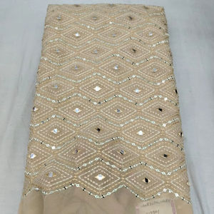 Tissu en Georgette de Fox de qualité supérieure avec broderie florale complexe en Resham et travail miroir, scintillant - Product Image 1