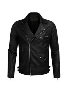 Chaqueta de cuero para hombre con cremallera cruzada estilo motero - Product Image 1