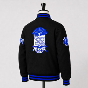 Veste universitaire Phi Beta Sigma noire et bleue avec lettres grecques brodées, veste de baseball pour homme, style preppy - Product Image 4