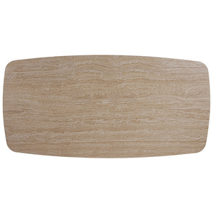Table à manger ovale en marbre travertin italien de luxe avec piétement en bois, mobilier moderne pour la maison - Product Image 6