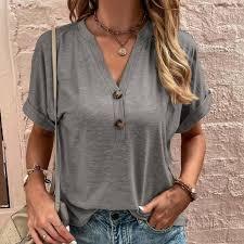Smooth texture <b>tshirt</b> premium casual wear Female Premium Button Cotton <b>Plain</b> Classic Short Sleeve Top - Product Image 1