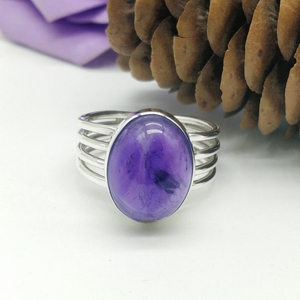 Bague en argent 925 avec améthyste ovale, pierre violette, bague statement, cadeau chrétien pour elle ou lui - Product Image 4
