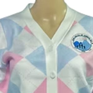 Women’s Pastel Pink Blue White Argyle Knit Cardigan and Pencil <b>Skirt</b> Set V Neck Button Front <b>Long</b> Sleeve Two Piece Outfit - Product Image 3