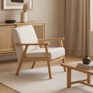 Sillón de Ocio Tapizado Industrial con Estructura de Madera de Caucho Sólido y Asiento Acolchado para Sala de Estar, Dormitorio y Salón - Product Image 3