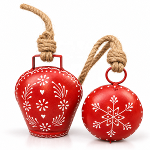 Festive Red Jack O Lantern Hanging Bell Ornament with White Floral Detailing and Natural Rope Loop for <b>Halloween</b> Decor - Product Image 4