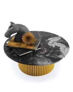 Table basse moderne ronde en marbre avec base en métal doré, pièce d'appoint décorative pour salon intérieur - Product Image 1
