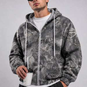 Wholesale Camo <b>Zip</b> Up Hoodies Custom Embroidery Patch Heavyweight Fleece Streetwear Men's Camouflage <b>Hooded</b> Jacket - Product Image 6