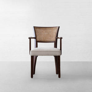 เก้าอี้ทานข้าวโดมาอาร์ม ทำจากไม้สักแท้คุณภาพสูง พร้อมพนักพิงหวายและเบาะรองนั่ง สำหรับใช้ภายในอาคาร - Product Image 1