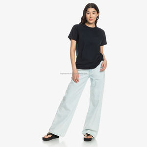 Camiseta negra para mujer 100% algodón Regular Fit cuello redondo manga corta liso suave Casual Streetwear esencial venta al por mayor camiseta OEM - Product Image 2