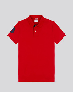 เสื้อโปโลแขนสั้นสีแดงสำหรับผู้ชาย ผ้าฝ้ายอ๊อกซ์ฟอร์ดสีพื้น ทรงปกติ สไตล์ลำลอง คอปกติดกระดุม โลโก้ที่แขนซ้าย รุ่น 2027 - Product Image 2