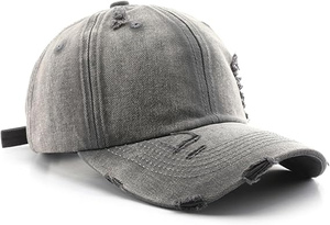 Casquette de baseball 6 panneaux en jean délavé et vieilli style vintage, non structurée, broderie 3D métallique, tendance, pour homme - Product Image 2