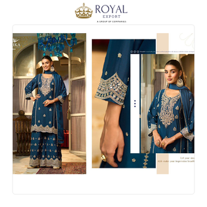 ชุดส่าหรีปากีสถานผ้าไหมชีนอนแท้ปักลายกระจก งานออกแบบแฟชั่นใหม่ทันสมัย เหมาะสำหรับงานเทศกาล - Product Image 4