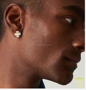 Pendientes de cruz de plata de ley 925 con diamantes cultivados en laboratorio, tono dorado, joyería elegante para mujer, moda al por mayor. - Product Image 3