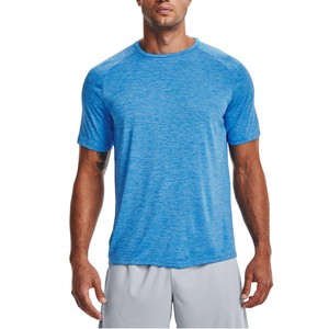 Camiseta de Punto para Hombre, Cuello Redondo, Color Sólido, Manga Corta, Corte Regular, Secado Rápido, Informal, Azul, para Gimnasio, ODM OEM - Product Image 6