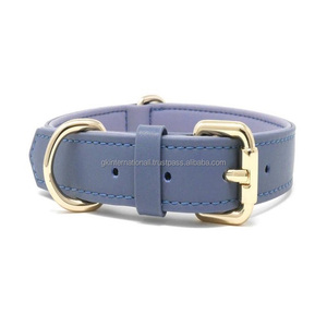 Colliers végétaliens faits à la main rembourrage doux de vache extra confortable et couture solide collier de chien en cuir gris véritable accessoires dorés - Product Image 4