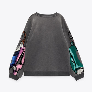 Sweat-shirt en coton molletonné à col rond pour femme, personnalisé avec broderie, style streetwear, logo sur le devant - Product Image 1
