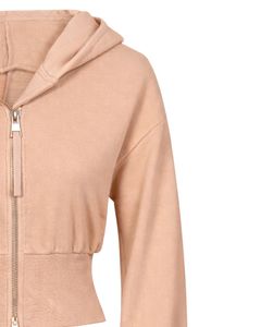 Sweat-shirt à capuche zippé beige pour femme, coupe ajustée, manches longues, style streetwear décontracté, en molleton, fabrication ODM avec logo personnalisé - Product Image 4