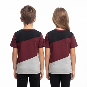 Camisetas de Manga Corta con Cuello en V para Niños y Niñas, Diseño de Bloques de Color en Tres Tonos, Ropa Casual Personalizada al por Mayor para Niños - Product Image 6