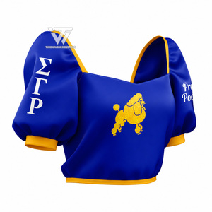 Blusa Corta con Estampado de Purpurina Griega Sigma Gamma Rho para Mujer, Ropa de Sororidad, Artículos Griegos al por Mayor - Product Image 1