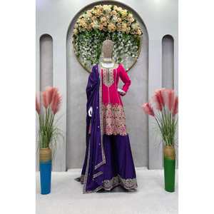 TOP DE TRABAJO BORDADO SECUENCIA CHINON MODA PALAZZO CON DUPATTA ROSA - Product Image 1