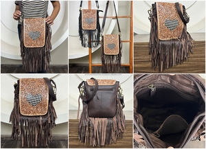 2025 vente en gros mode usiné à la main en cuir frange sacs à main de luxe Design à la mode en cuir à carreaux femmes sacs de messager sac à main - Product Image 3