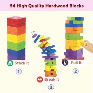 Jeu de construction en blocs de bois colorés, tour à empiler, puzzle arc-en-ciel pour enfants - Product Image 3