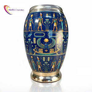 Metal Cremation Urn Egyptian Blue Scarab Pattern Decorative Adult Funeral Memorial Jars with Lid Wholesale Handmade Burial Urns - Product Image 1