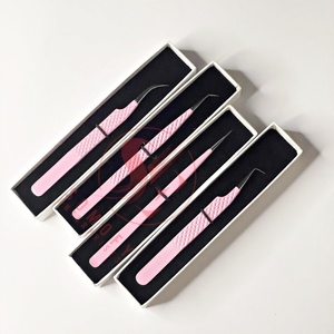 Pinzas de punta de fibra de extensión de pestañas de 90 grados de marca privada logotipo personalizado volumen Hello Kitty pinzas de pestañas rosas de acero inoxidable - Product Image 2