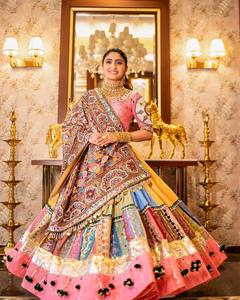 Malai Faux Georgette Beautiful Real Mirror Work Golden Gota Zari Lace Work Floor-Length Quick Dry Wrinkle Free Sun Protection - Product Image 3