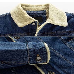 Chaqueta vaquera para hombre con forro de sherpa, cuello vuelto, cortavientos, informal, de invierno, tejido grueso, corte regular, abotonadura sencilla - Product Image 3