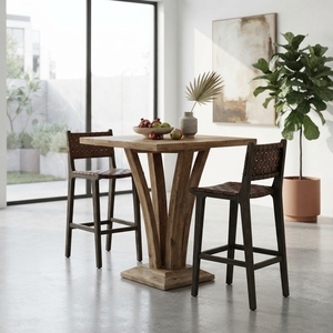 <b>Solid</b> <b>Wood</b> Square Dining Table Unique Curved Pedestal Base Modern Rustic Teak Style Wooden Table Home Furniture Dining Room <b>Desk</b> - Product Image 3