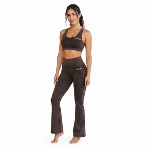 Conjunto Deportivo para Mujer, Color Marrón, Efecto Deslavado, Bra Deportivo y Leggings Acampanados de Cintura Alta, para Gimnasio, Yoga y Entrenamiento - Product Image 3