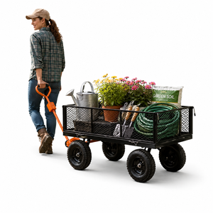 OEM ODM Vietnam 1200lb Load Metal Garden Yard <b>Cart</b> with Removable Panels Steel Utility Wagon <b>Cart</b> with Pneumatic Tires ODGGAD011 - Product Image 1