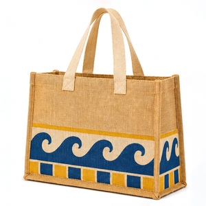 Sac de courses en jute naturel laminé, sac de courses pour la vente au détail, 42x35x15 cm, logo personnalisé, vente en gros, OEM, marque privée, modèle PH-JT-20 - Product Image 1
