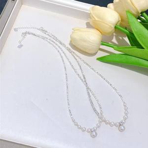 Early Summer S925 Pure <b>Silver</b> Water Droplet <b>Necklace</b> with 3-9 Natural Freshwater <b>Pearls</b> Simple Jewelry Collarbone Chain - Product Image 1