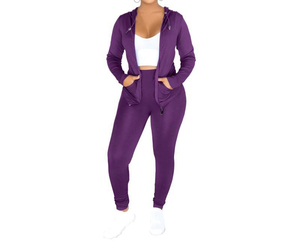 Survêtement à capuche pour femmes, grande taille, couleur unie, manches longues, fermeture éclair sur le devant avec poches latérales, tenue décontractée, style automne - Product Image 3