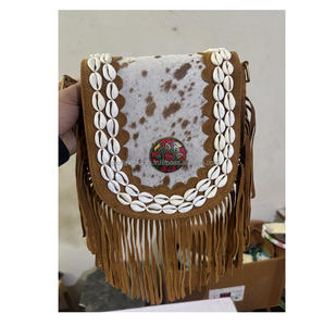 Women Designer Cowgirl Cowhide Messenger Bag Elegant Indian Bohemian Style Handmade Western Leather <b>Beaded</b> Fringes Shoulder Bag - Product Image 4