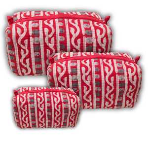 Premium Artisan Cotton <b>Toiletry</b> Bag Set of 3 Hand Block Print Cosmetic Pouch Travel Makeup Organizer for Women - Product Image 1