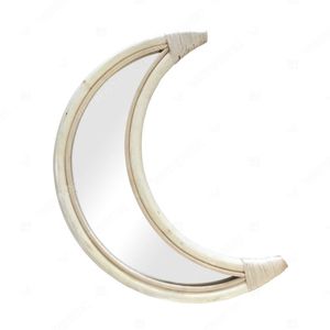 Accessoires muraux décoratifs Nature Feature : Miroir en rotin de bambou avec motifs Lune, Guitare, Fleur pour la décoration du salon - Product Image 3