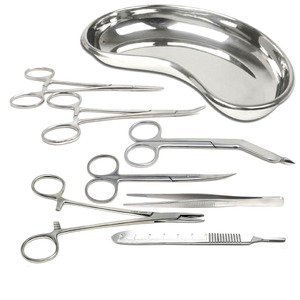 Kit de chirurgie mineure de base de 13 pièces - Plateau réniforme en acier inoxydable durable, instruments chirurgicaux essentiels pour interventions mineures - Product Image 2