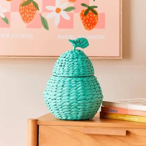 Cute Pear Shaped Water Hyacinth Basket with Lid Woven Green Decorative Fruit <b>Storage</b> <b>Box</b> <b>Kids</b> Room Toy Organizer - Product Image 3