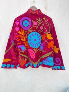 Floral Embroidery Velvet Suzani Cotton <b>Jacket</b> <b>Womens</b> Boho Handmade <b>Embroidered</b> Mandarin Collar Wholesale Colorful Suzani - Product Image 5