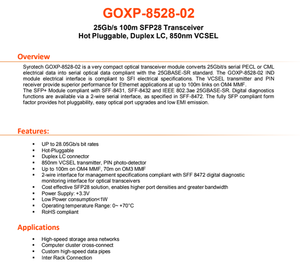 Módulo Transceptor Óptico GOXP 8528 02, 850nm, 300m, Fibra Multimodo, Conector LC, para Redes de Centros de Datos - Product Image 4