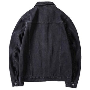 Men's <b>Black</b> Denim <b>Jacket</b> Casual Turn-down Collar Regular Fit Washed Cotton Material Single Breasted With Pockets Autumn Wear - Product Image 3