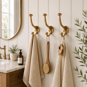 SHUBHAM Gold Wall Mounted <b>Hook</b> <b>Decorative</b> Metal <b>Coat</b> <b>Hook</b> Double <b>Hook</b> for Entryway Bathroom - Product Image 2